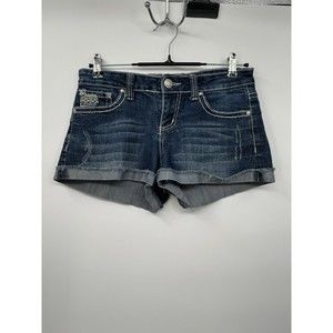 ZCO Jeans Shorts Stretch Denim Short Cuffed Embroidere Flap Pocket Booty Pants 7